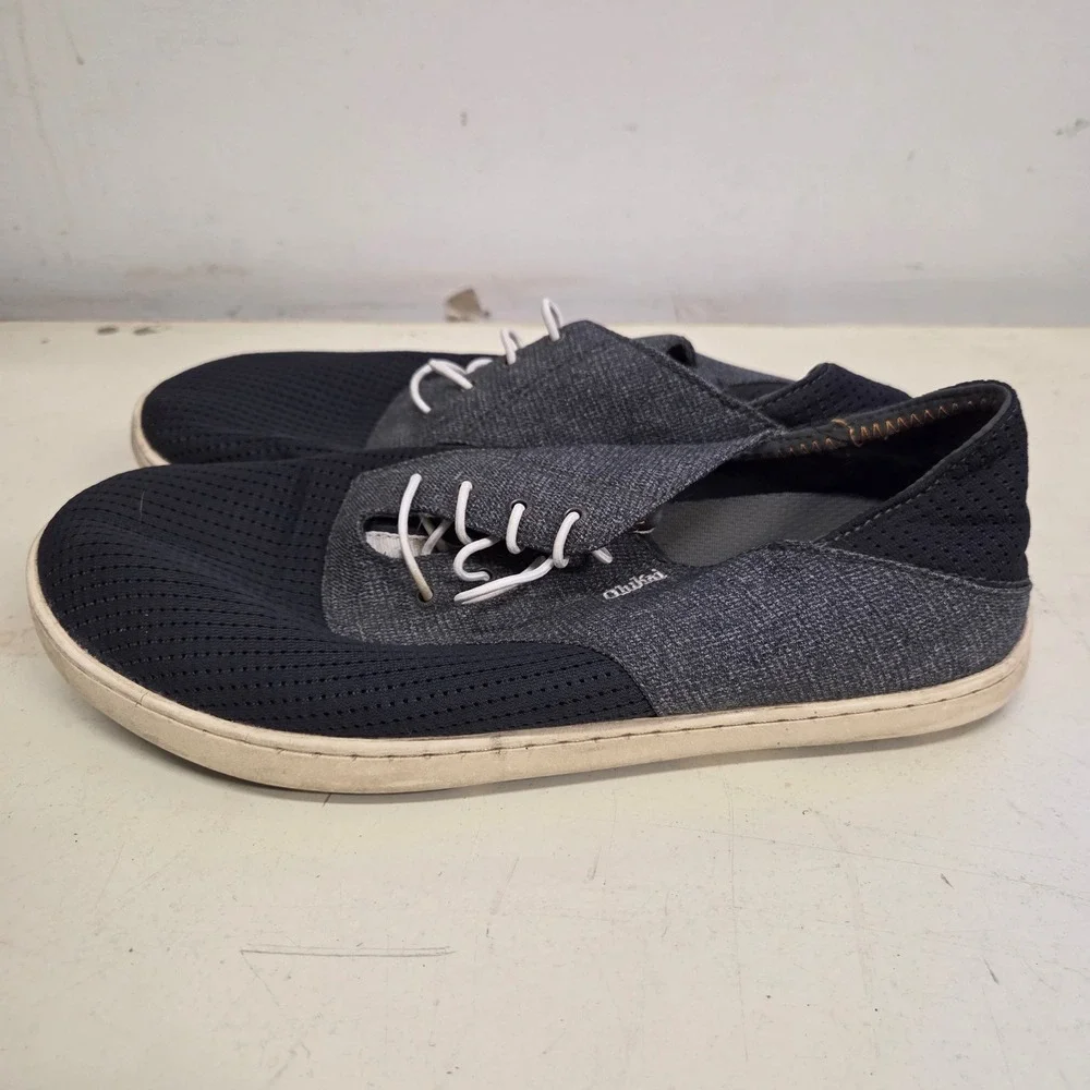 OluKai Nohea Moku Mens 8 Fog Charcoal Mesh Boat Shoes Sneakers 10283-6C6C